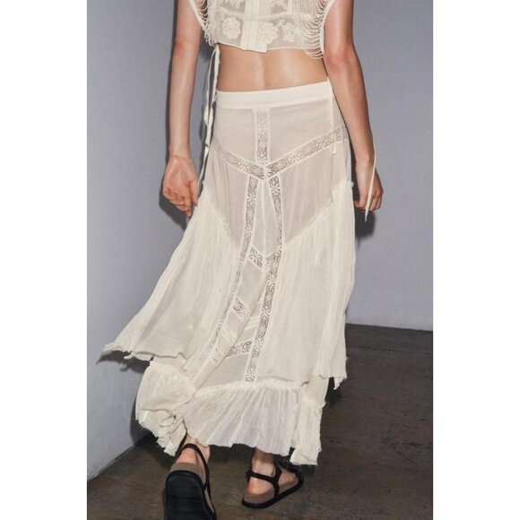 ZARA LIMITED EDITION EMBROIDERED LACE COMBINED SKIRT - Picture 5 of 8